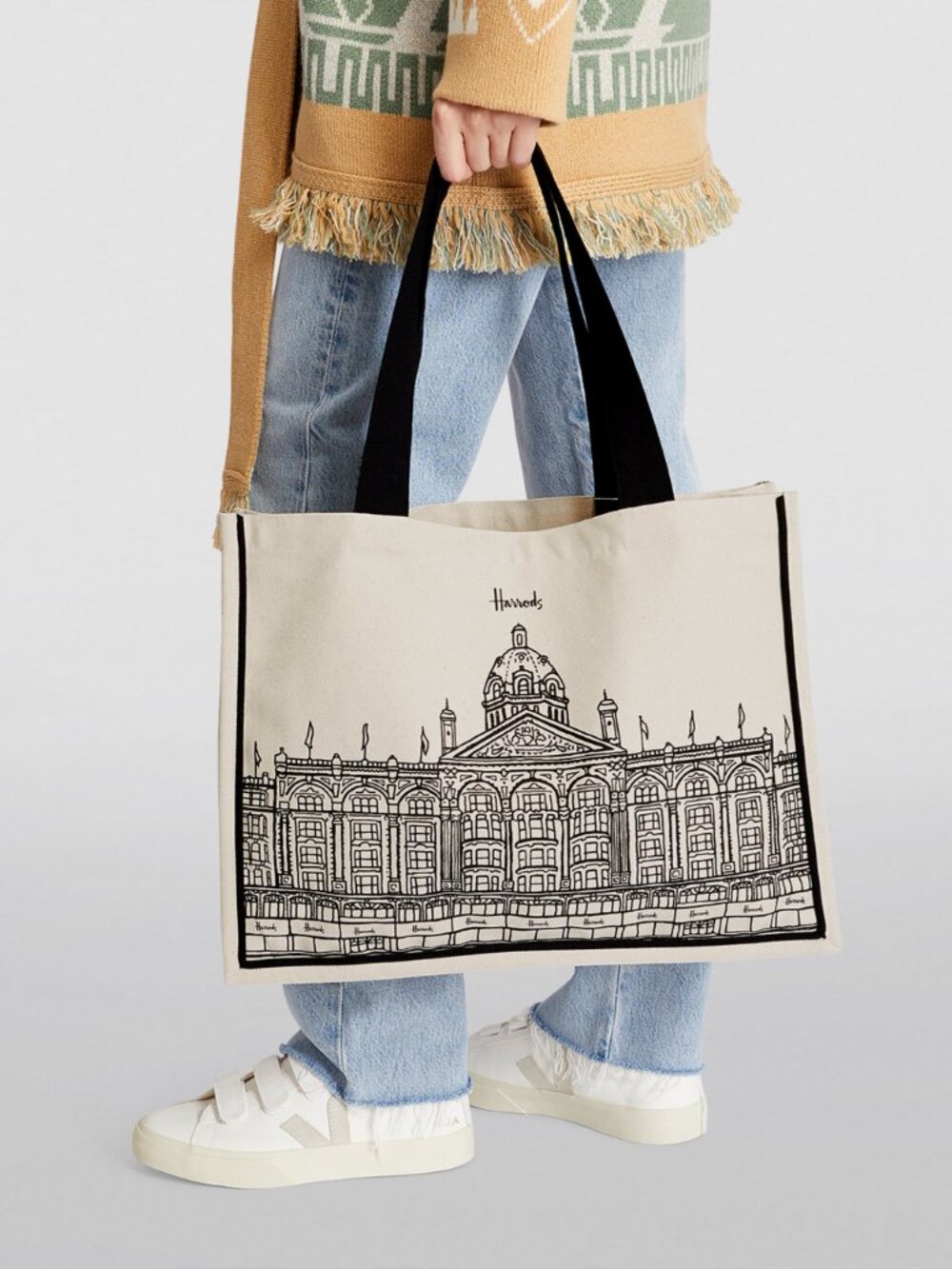 Harrods Large Outline Canvas Tote Bag